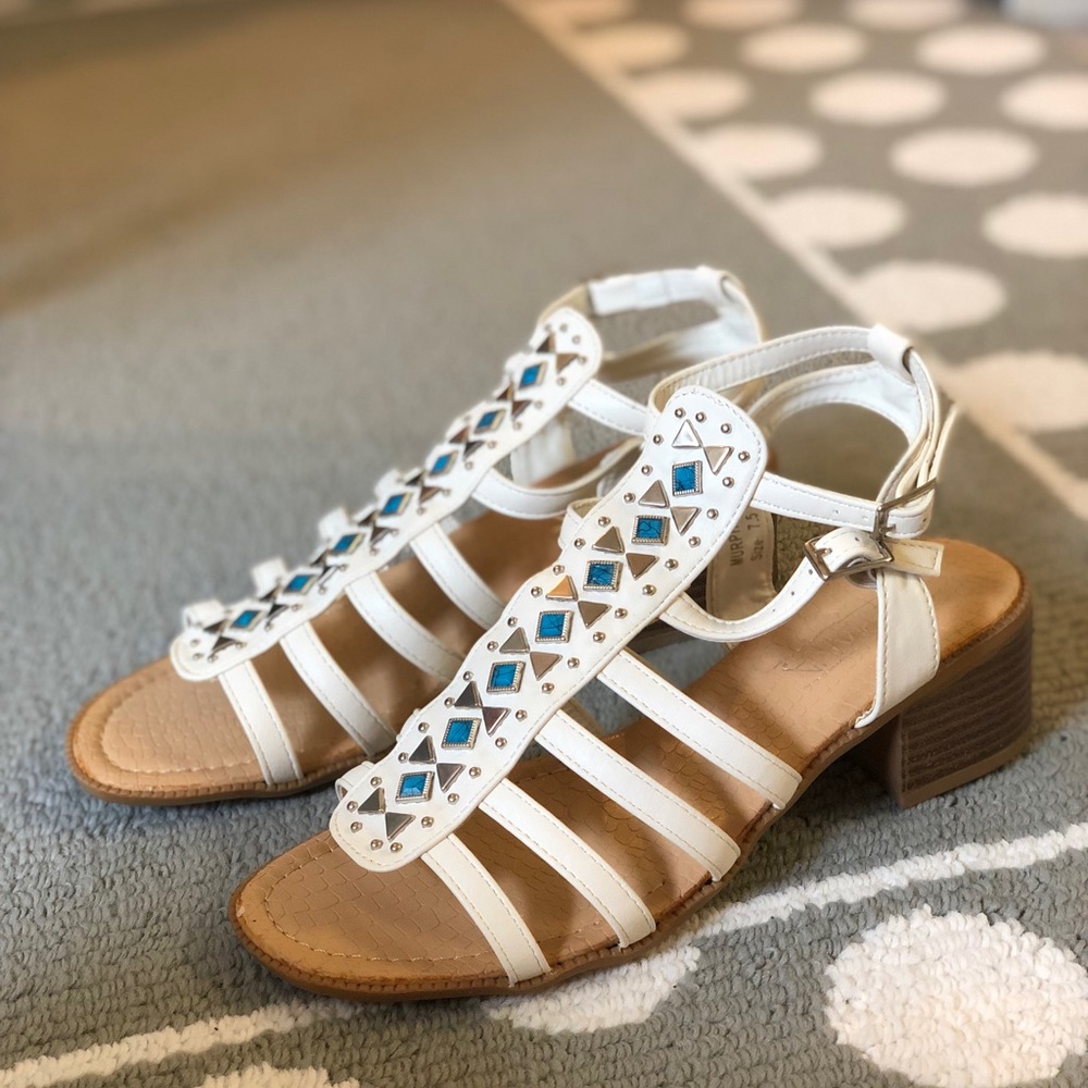 Adriana Faux Turquoise Studded Strappy Heel Sandal